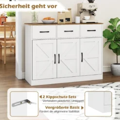Sideboard mit 3 Schubladen & 3 Türen & Arbeitsplatte & Verstellbaren Regalen Küchenschrank Weiß
