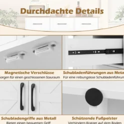Sideboard mit 3 Schubladen & 3 Türen & Arbeitsplatte & Verstellbaren Regalen Küchenschrank Weiß