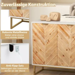 Sideboard mit 2 Türen Küchenschrank mit Regal Buffetschrank modern mit Metallbeinen Weiß 80 x 40 x 80 cm
