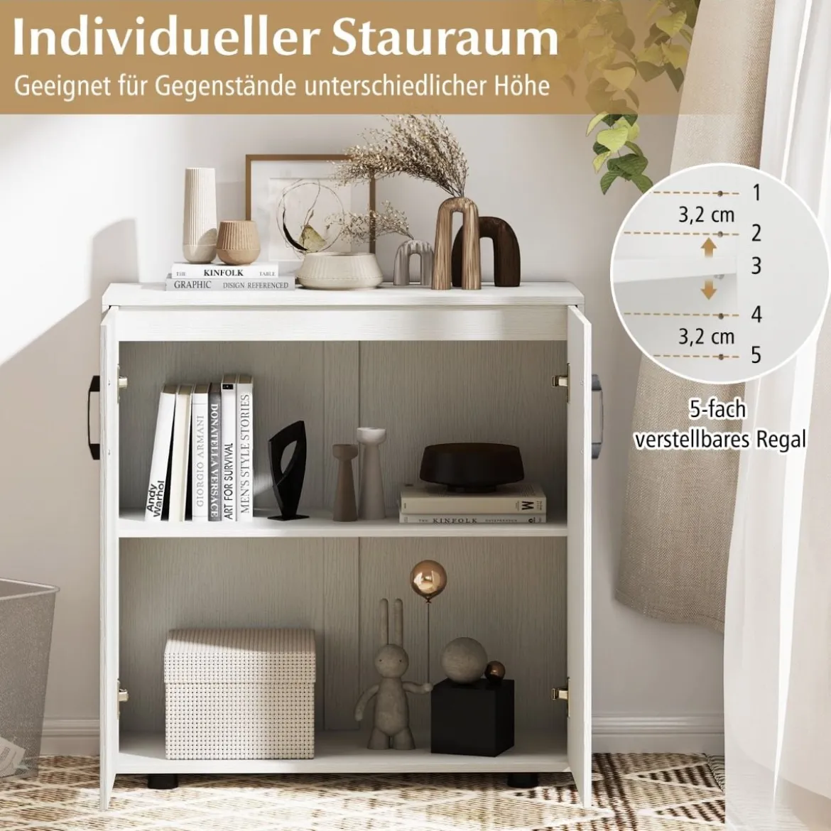 Sideboard mit Türen & Verstellbarem Regal Beistellschrank Aufbewahrungsschrank
