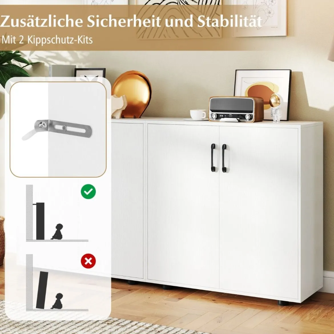 Sideboard mit Türen & Verstellbarem Regal Beistellschrank Aufbewahrungsschrank