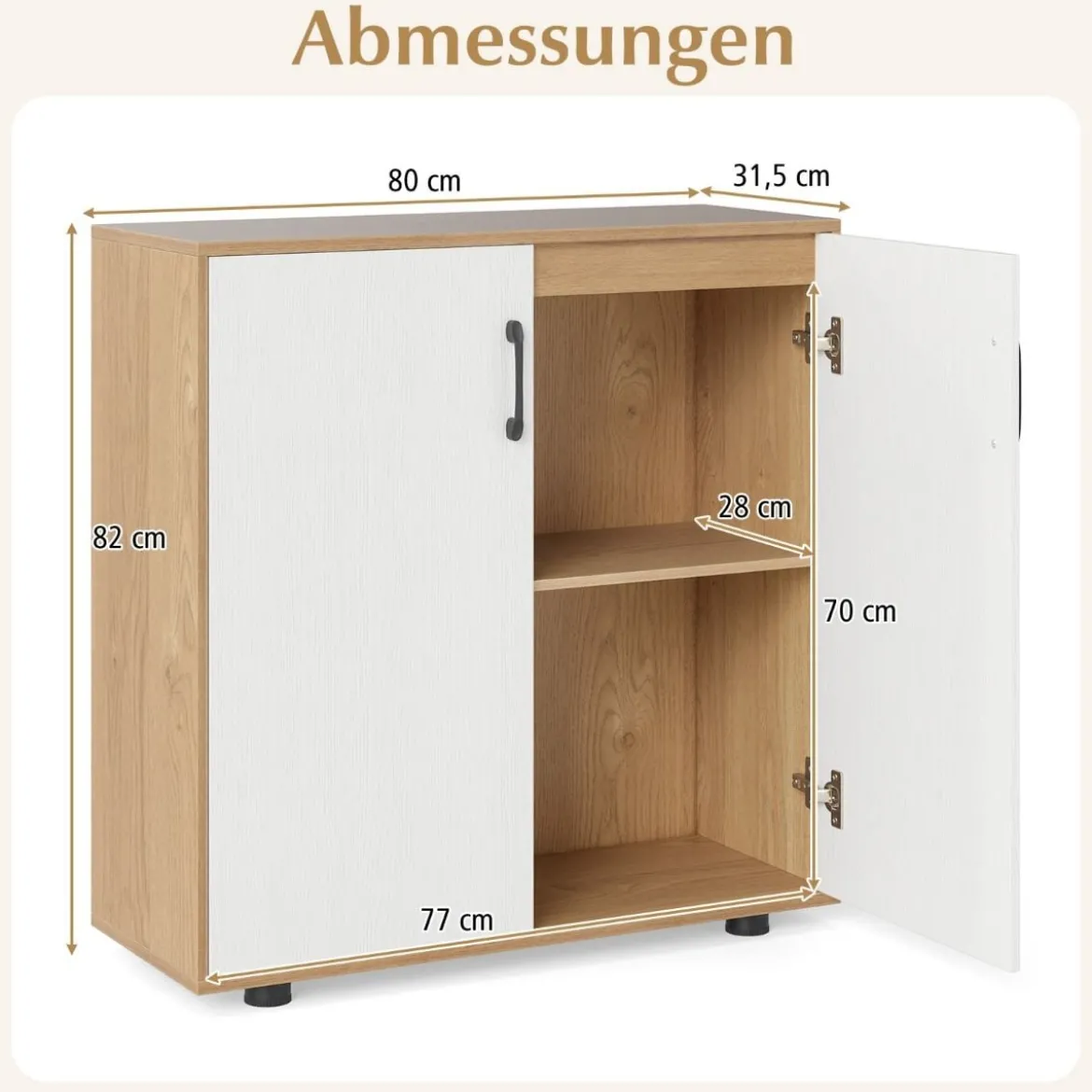 Sideboard mit Türen & Verstellbarem Regal Beistellschrank Aufbewahrungsschrank