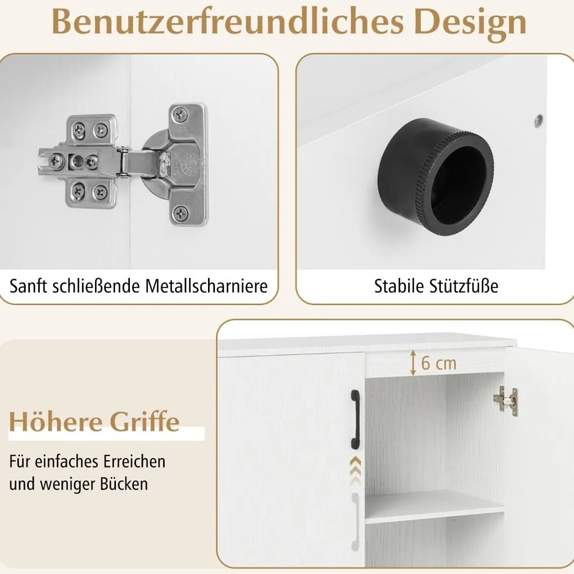 Sideboard mit Türen & Verstellbarem Regal Beistellschrank Aufbewahrungsschrank