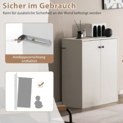 Sideboard modern Aufbewahrungsschrank mit 2 Türen moderner Lagerschrank mit 3 Regalen Weiß