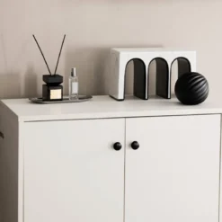 Sideboard modern Aufbewahrungsschrank mit 2 Türen moderner Lagerschrank mit 3 Regalen Weiß