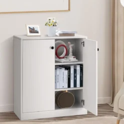 Sideboard modern Aufbewahrungsschrank mit 2 Türen moderner Lagerschrank mit 3 Regalen Weiß