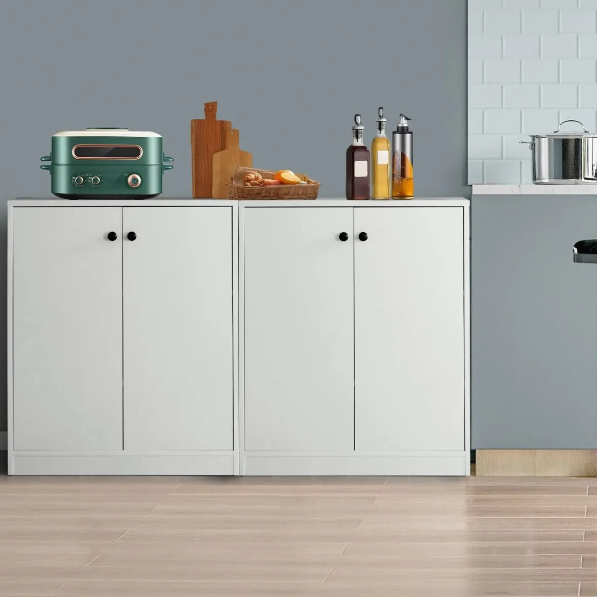 Sideboard modern Aufbewahrungsschrank mit 2 Türen moderner Lagerschrank mit 3 Regalen Weiß
