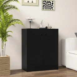 Sideboard modern freistehender Bodenschrank mit Kippschutz Flurschrank mit verstellbaren Regalen 72 x 34 x 85,5 cm Schwarz