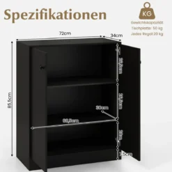 Sideboard modern freistehender Bodenschrank mit Kippschutz Flurschrank mit verstellbaren Regalen 72 x 34 x 85,5 cm Schwarz