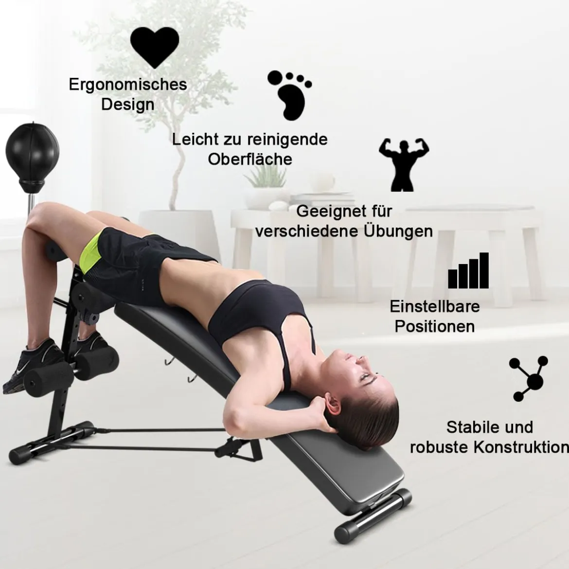 Sit Up Bank Höhenverstellbare TrainingsbankFitnessbankmit Punchingball Schwarz