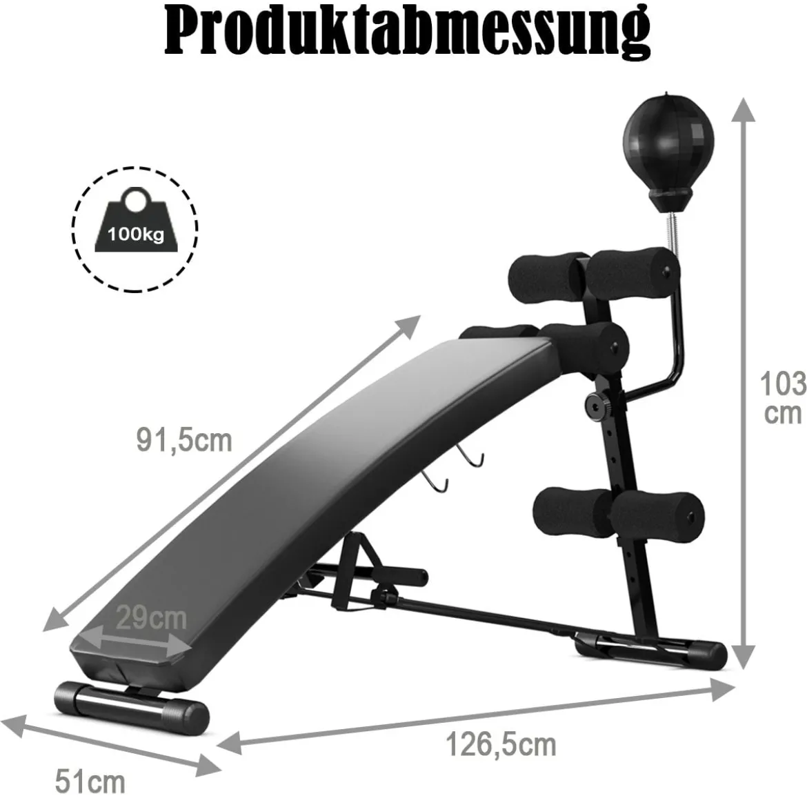 Sit Up Bank Höhenverstellbare TrainingsbankFitnessbankmit Punchingball Schwarz