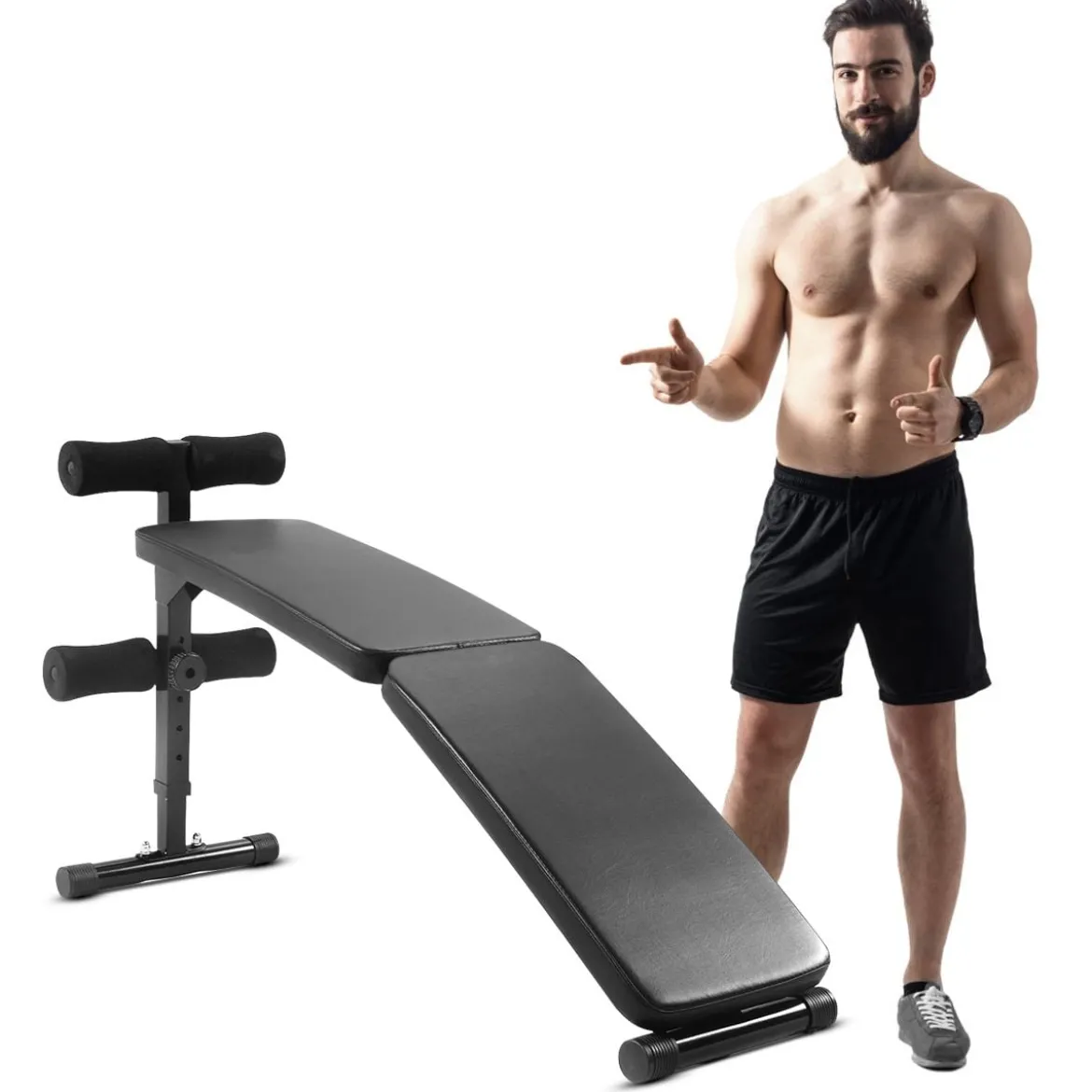 Sit Up Bank Klappbare Trainingsbank Schrägbank höhenverstellbar bis zur 100kg Schwarz