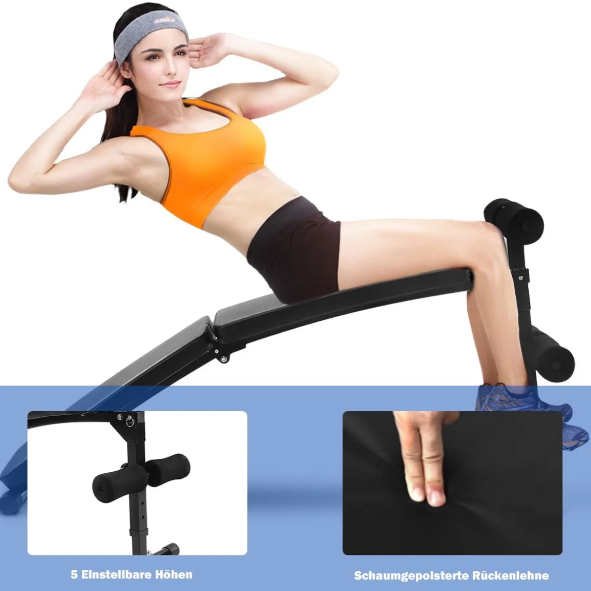 Sit Up Bank Klappbare Trainingsbank Schrägbank höhenverstellbar bis zur 100kg Schwarz