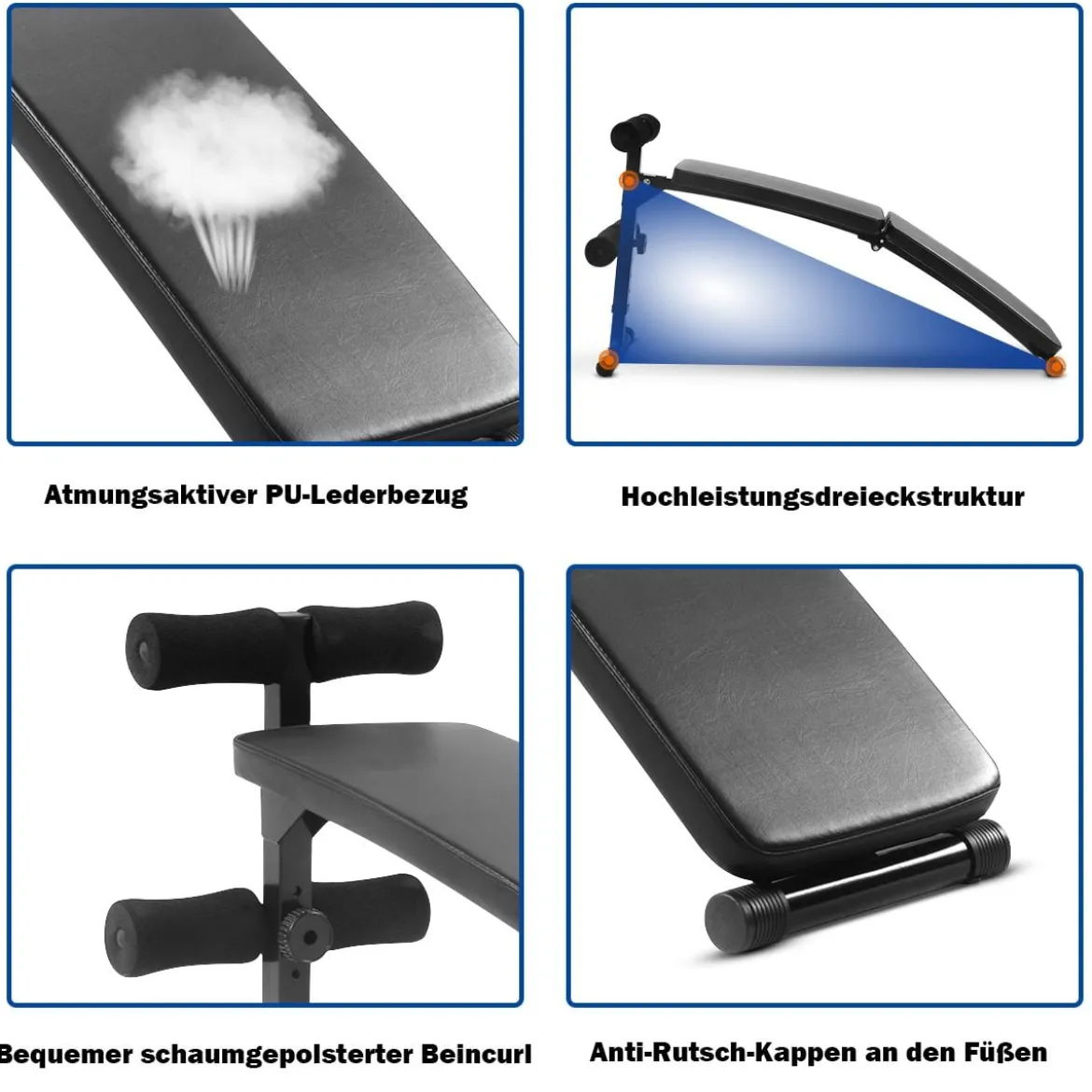 Sit Up Bank Klappbare Trainingsbank Schrägbank höhenverstellbar bis zur 100kg Schwarz