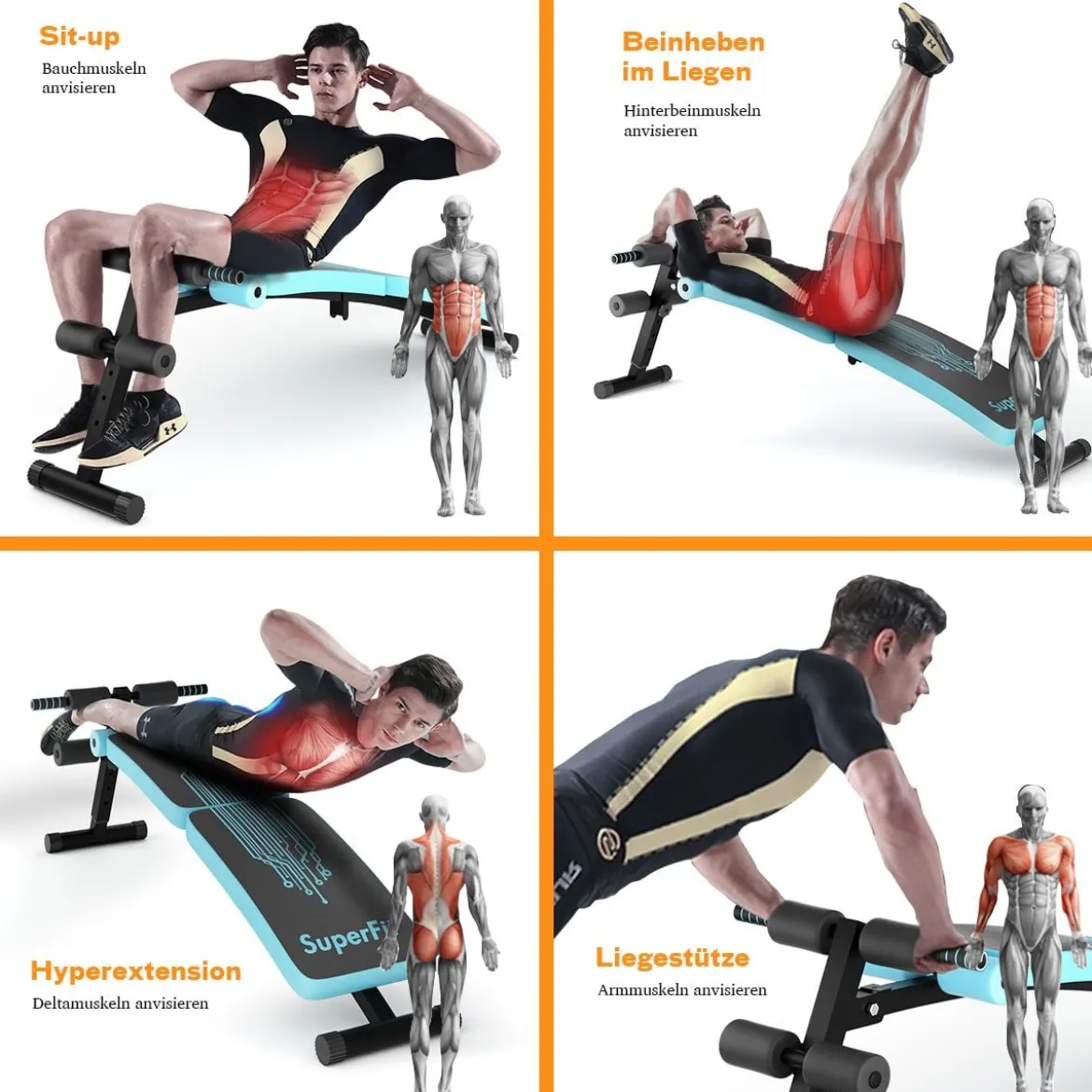 Sit Up Bank klappbar Schrägbank verstellbar Trainingsbank bis zur 200kg belastbar Blau