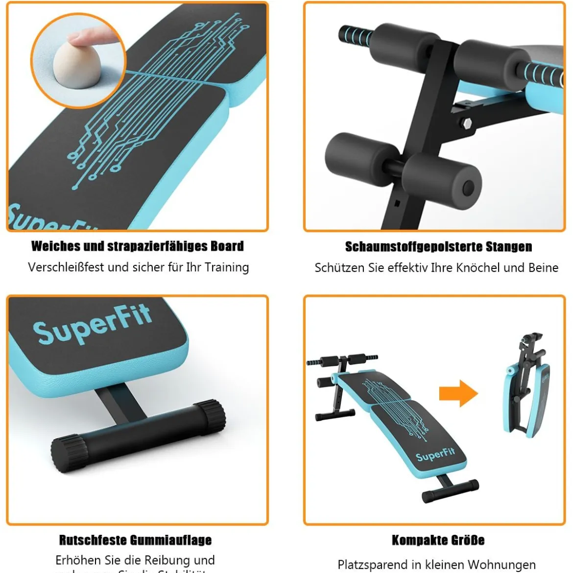 Sit Up Bank klappbar Schrägbank verstellbar Trainingsbank bis zur 200kg belastbar Blau