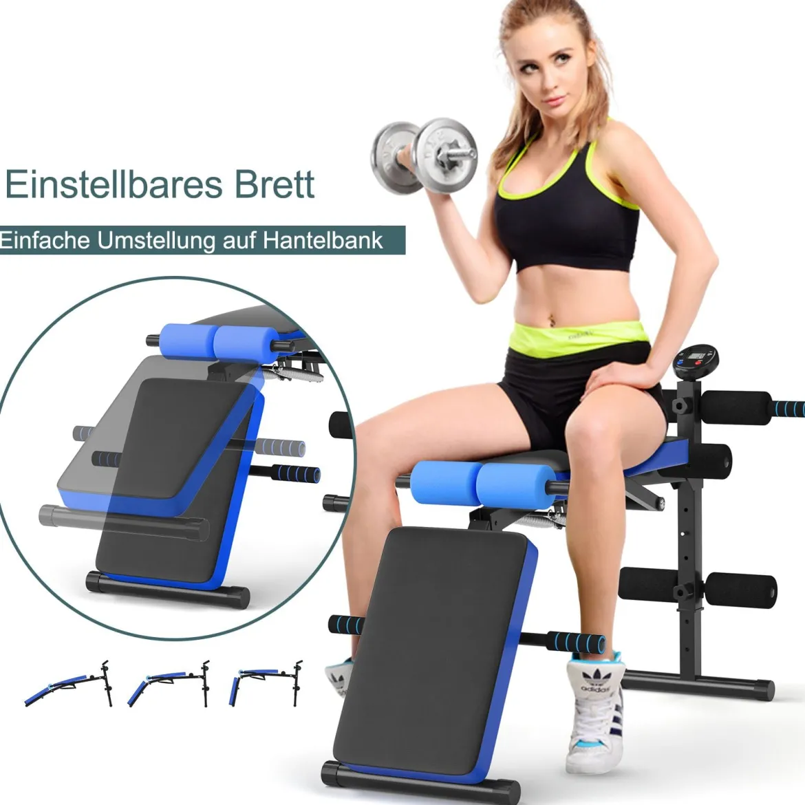 Sit Up Bank klappbar Trainingsbank höhenverstellbar Fitnessbank Schrägbank Blau