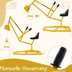 Sitzbagger 360° drehbar Bagger zum Draufsitzen Metall Bagger Sandkasten mit Schaufel Aufsitzbagger Gelb