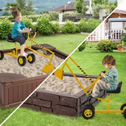 Sitzbagger 360° drehbar Bagger zum Draufsitzen Metall mit Schaufel & Rädern Bagger Sandkasten Gelb