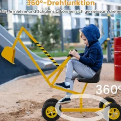 Sitzbagger 360° drehbar Bagger zum Draufsitzen Metall mit Schaufel & Rädern Bagger Sandkasten Gelb