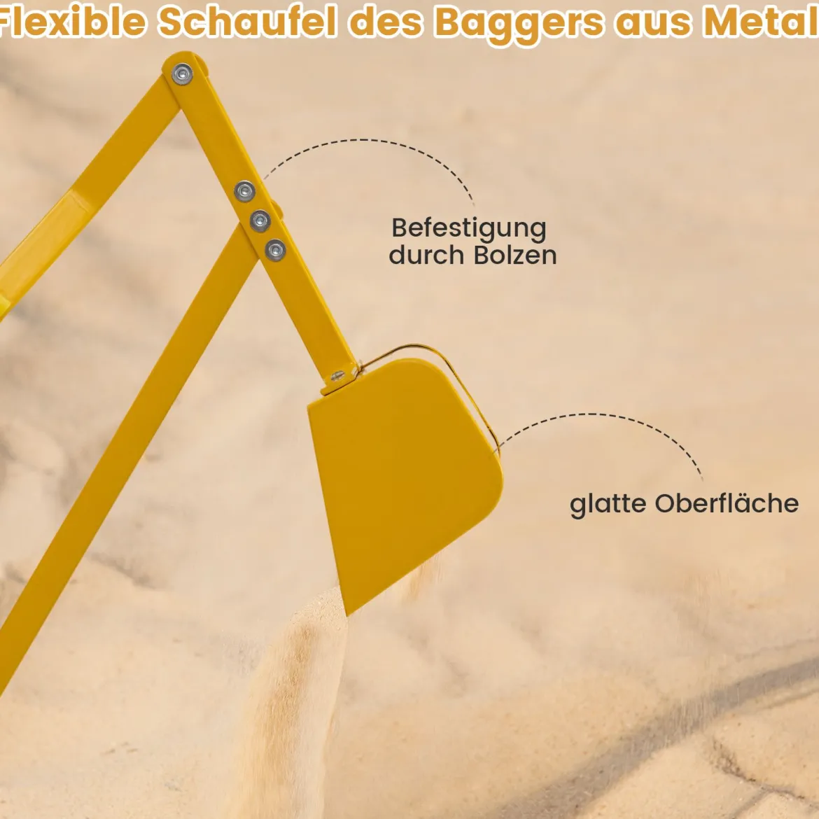 Sitzbagger 360° drehbar Bagger zum Draufsitzen Metall mit Schaufel & Rädern Bagger Sandkasten Gelb