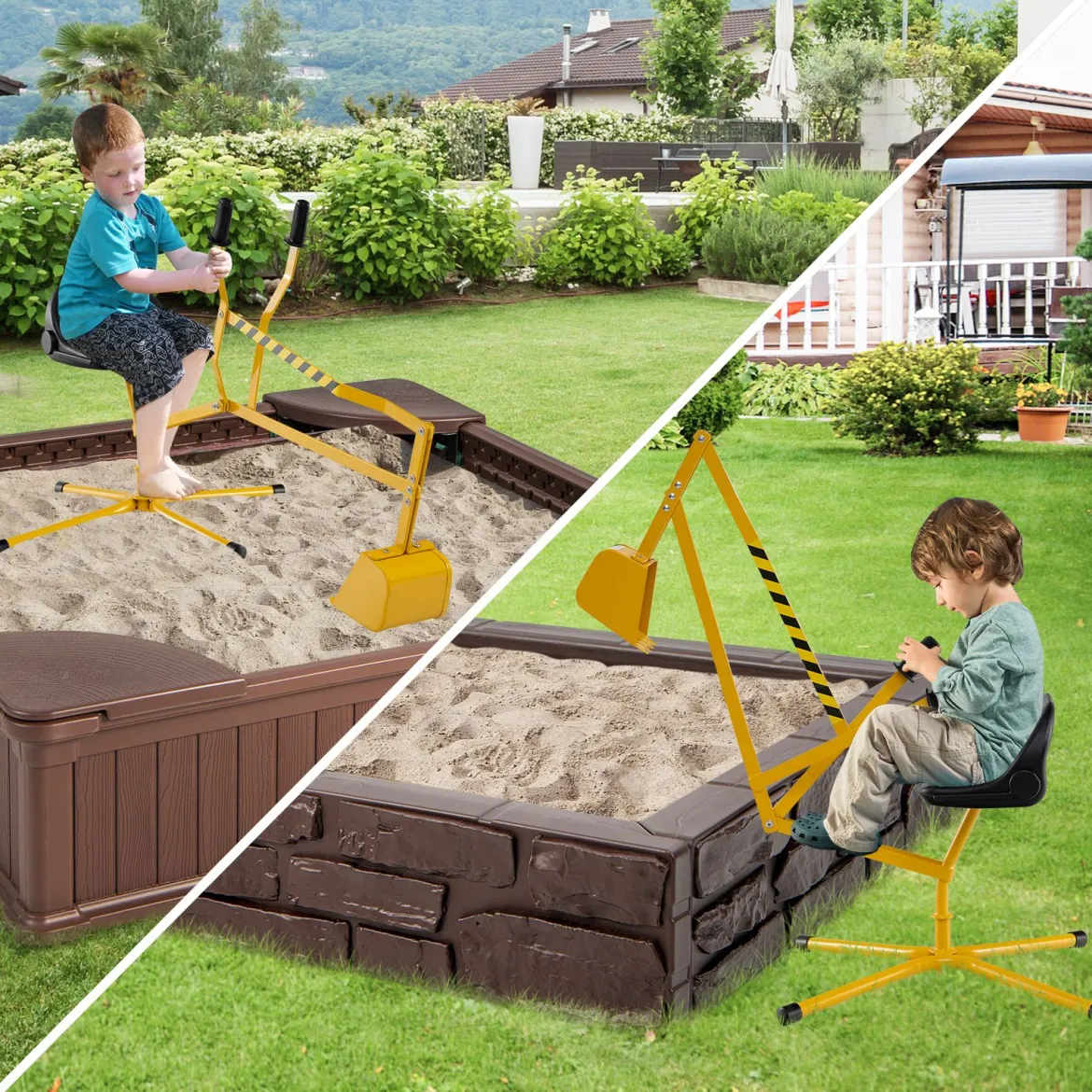 Sitzbagger 360° drehbar Bagger zum Draufsitzen Metall mit Schaufel & 2-Hand Steuerung Gelb