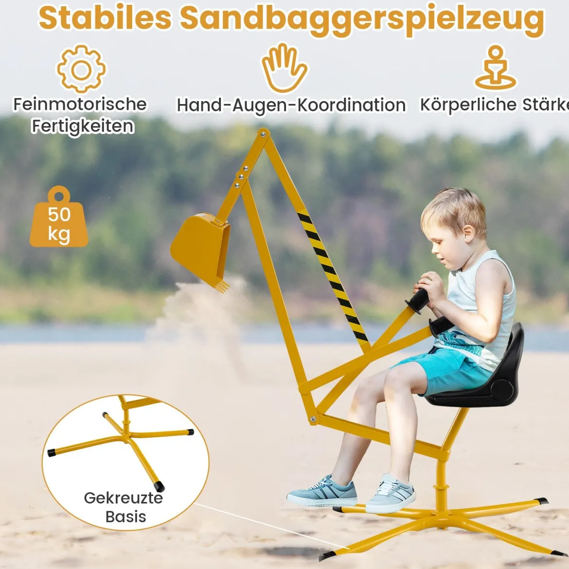 Sitzbagger 360° drehbar Bagger zum Draufsitzen Metall mit Schaufel & 2-Hand Steuerung Gelb