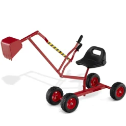Sitzbagger 360° drehbar Bagger zum Draufsitzen Metall mit Schaufel & Rädern Bagger Sandkasten Rot