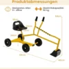 Sitzbagger 360° drehbar Bagger zum Draufsitzen mit Schaufel & Rädern Kinderbagger Metall Aufsitzbagger Sandbagger Gelb