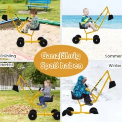 Sitzbagger 360° drehbar Bagger zum Draufsitzen mit Schaufel & Rädern Kinderbagger Metall Aufsitzbagger Sandbagger Gelb
