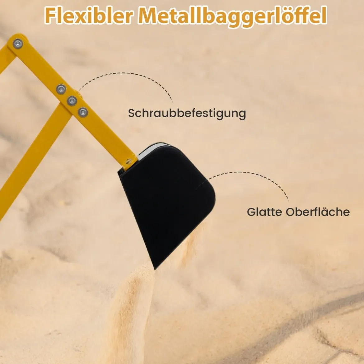 Sitzbagger 360° drehbar Bagger zum Draufsitzen mit Schaufel & Rädern Kinderbagger Metall Aufsitzbagger Sandbagger Gelb