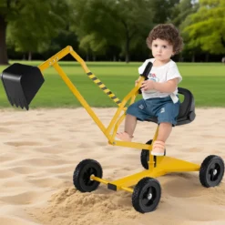 Sitzbagger 360° drehbar Bagger zum Draufsitzen mit Schaufel & Rädern Kinderbagger Metall Aufsitzbagger Sandbagger Gelb