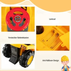Sitzbagger mit Eingebautem Ablagefach Kinderbagger mit 4 Sound-Tasten Bagger Spielzeug