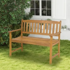 Sitzbank aus Akazienholz Gartenbank für 2 Personen mit Rücken- & Armlehnen 110 x 55 x 86 cm