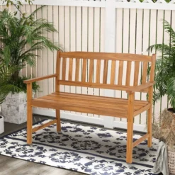 Sitzbank aus Akazienholz Gartenbank für 2 Personen mit Rücken- & Armlehnen 110 x 55 x 86 cm