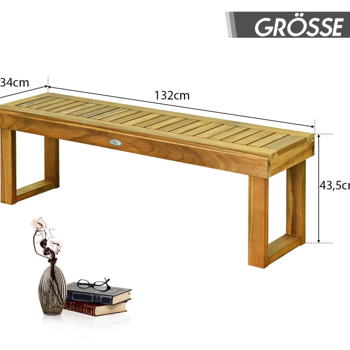 Sitzbank Massivholz Gartenmöbel Holzbank Gartenbank Belastbar bis 360 kg 132 x 34 x 43,5 cm Teak