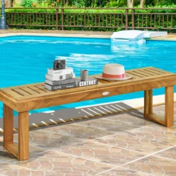 Sitzbank Massivholz Gartenmöbel Holzbank Gartenbank Belastbar bis 360 kg 132 x 34 x 43,5 cm Teak