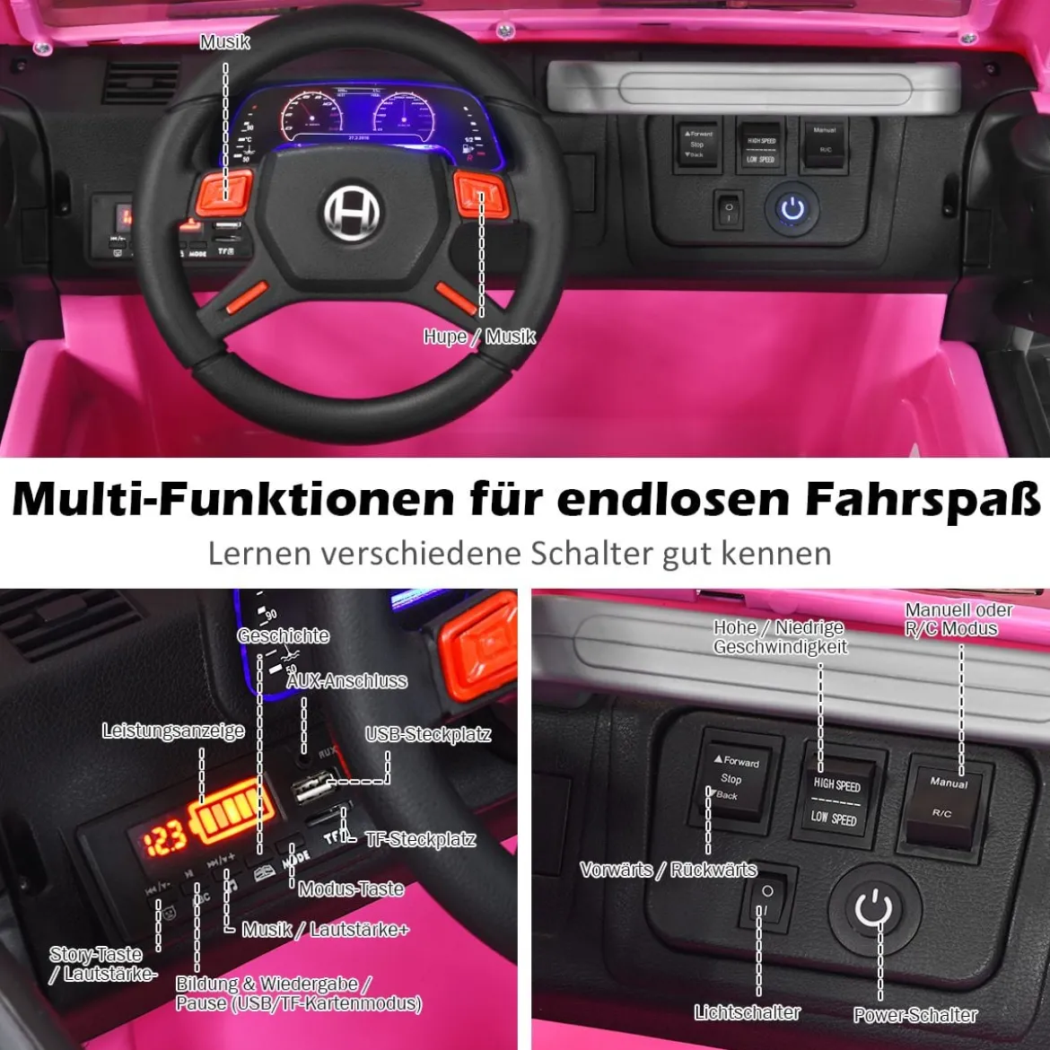 2 Sitzer Batteriebetriebenes Elektrofahrzeug Kinderfahrzeug 123 x 80 x 80 cm Rosa