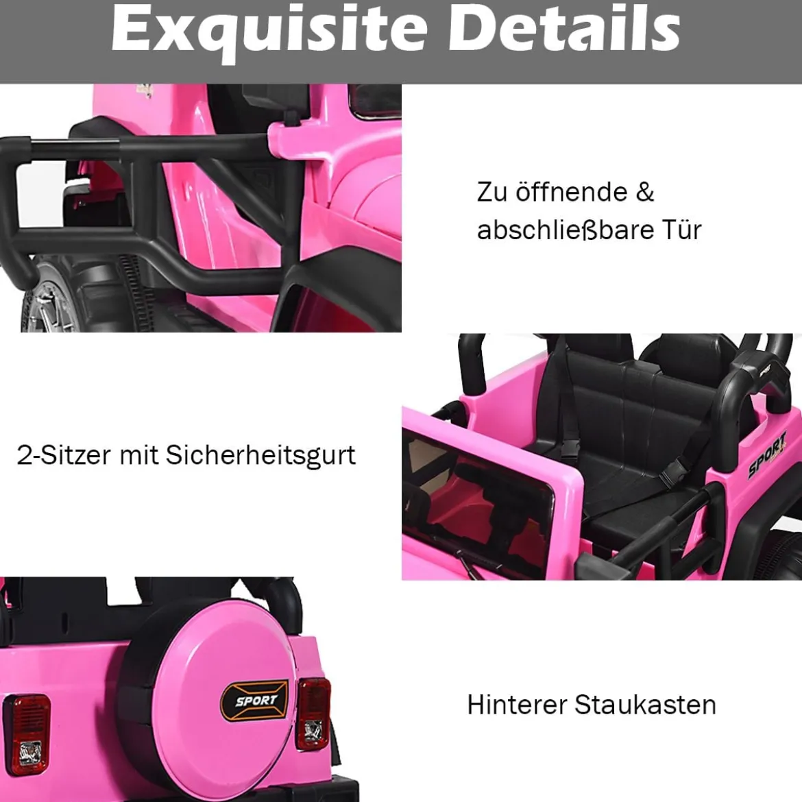 2 Sitzer Batteriebetriebenes Elektrofahrzeug Kinderfahrzeug 123 x 80 x 80 cm Rosa