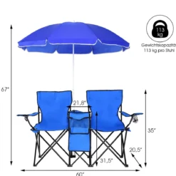 2-Sitzer Campingstuhl mit Sonnenschirm Klappbarer Angelstuhl mit Tragetasche Faltstuhl