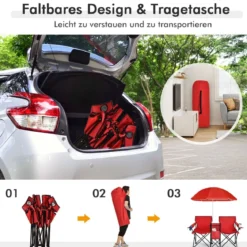 2-Sitzer Campingstuhl mit Sonnenschirm Klappbarer Angelstuhl mit Tragetasche Faltstuhl