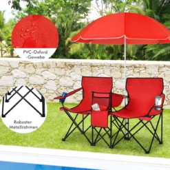 2-Sitzer Campingstuhl mit Sonnenschirm Klappbarer Angelstuhl mit Tragetasche Faltstuhl