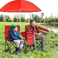 2-Sitzer Campingstuhl mit Sonnenschirm Klappbarer Angelstuhl mit Tragetasche Faltstuhl