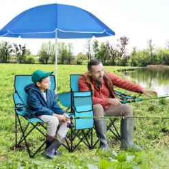2-Sitzer Campingstuhl mit Sonnenschirm Klappbarer Angelstuhl mit Tragetasche Faltstuhl