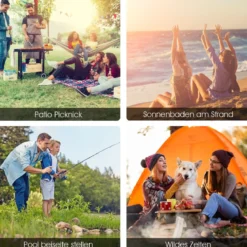 2-Sitzer Campingstuhl mit Sonnenschirm Klappbarer Angelstuhl mit Tragetasche Faltstuhl