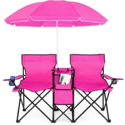 2-Sitzer Campingstuhl mit Sonnenschirm Klappbarer Angelstuhl mit Tragetasche Faltstuhl