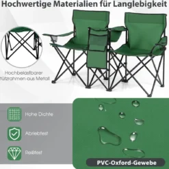 2-Sitzer Campingstuhl mit Sonnenschirm Klappbarer Angelstuhl mit Tragetasche Faltstuhl