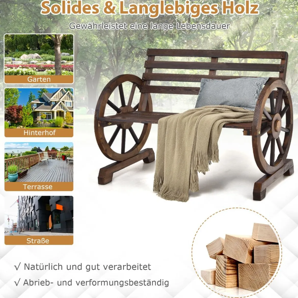 2 Sitzer Gartenbank aus Holz mit Rustikalem Retro-Design 103 x 55 x 76 cm Braun