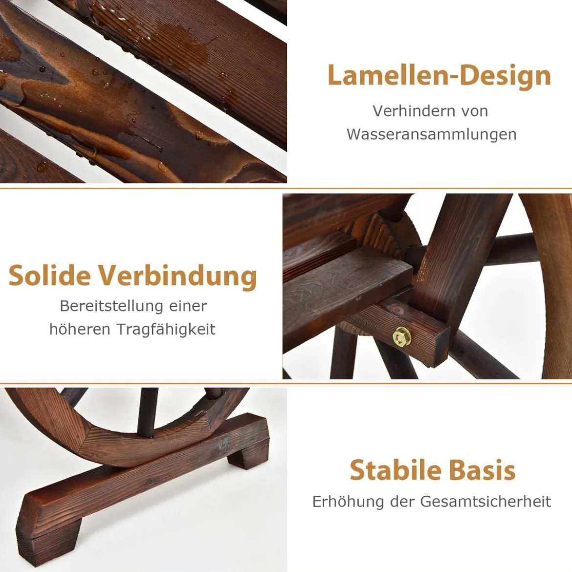 2 Sitzer Gartenbank aus Holz mit Rustikalem Retro-Design 103 x 55 x 76 cm Braun