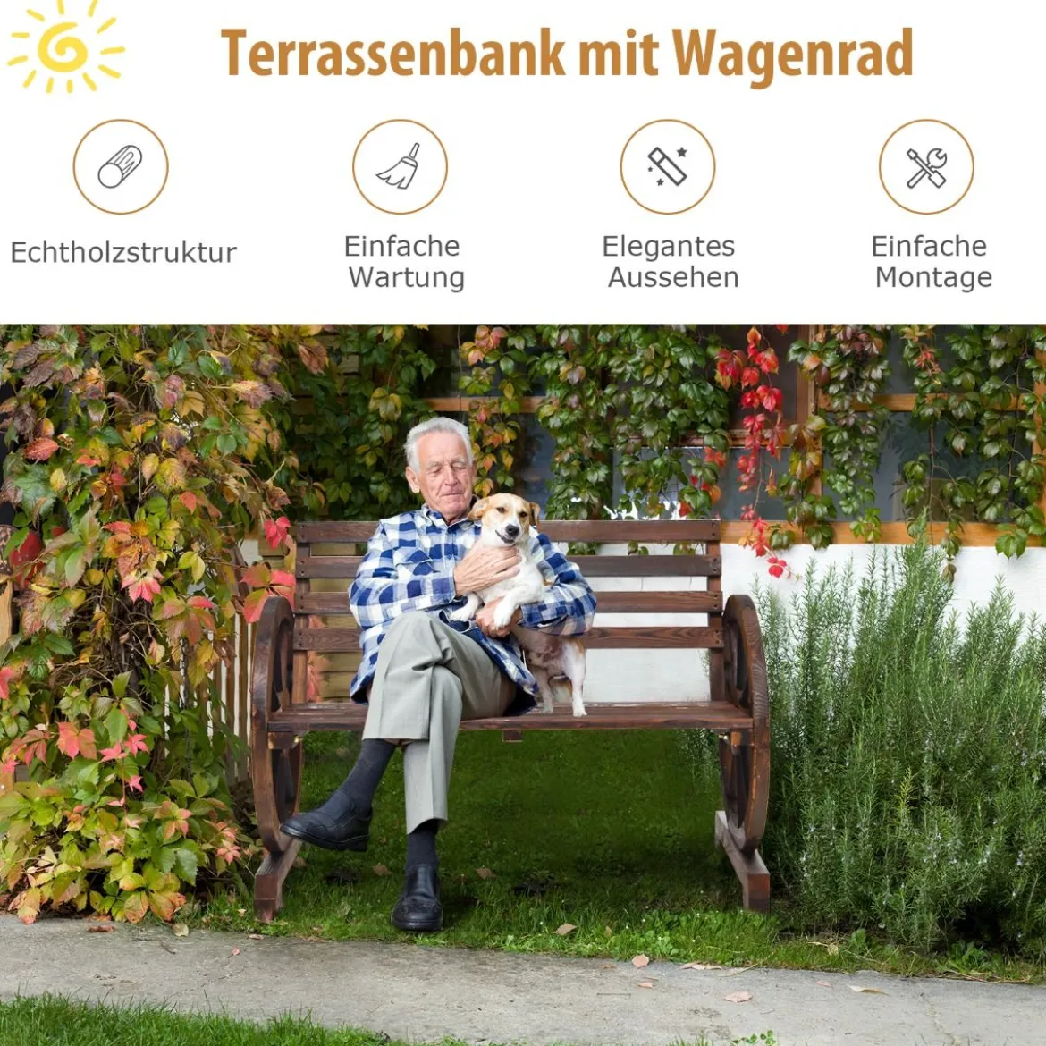 2 Sitzer Gartenbank aus Holz mit Rustikalem Retro-Design 103 x 55 x 76 cm Braun